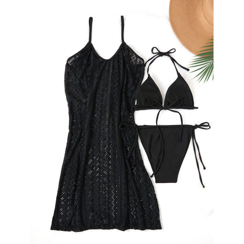 Swimsuit Women Split Solid Color Dress Three Piece Bikini Sexy Lacing Set Bella Mia